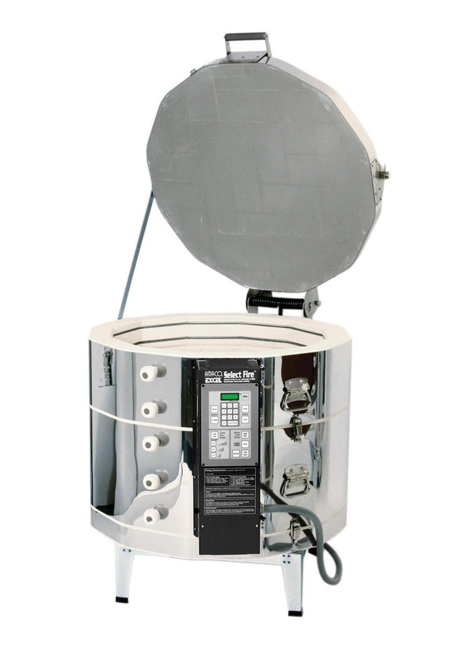 فرن أماكو EX-381-SF، الحد الأقصى للمخروط ١٠، سعة ٨.١ قدم مكعب (٢٢٩.٤ لتر)، أحادي الطور، ٢٣٠ فولت، سمك الجدار ٣ بوصات، مع خاصية الرفع السهل.