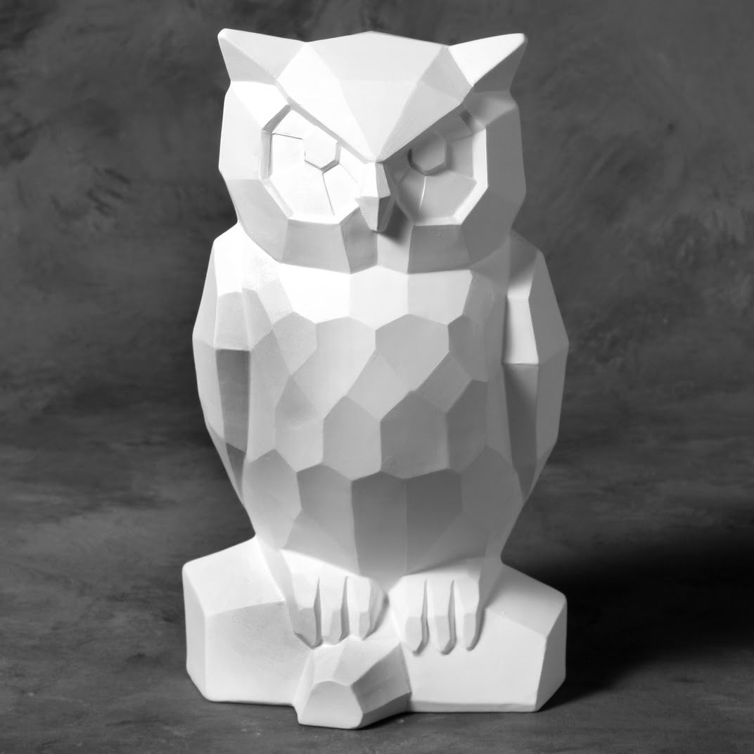 Bisque Faceted Owl 28.5Cm Tall