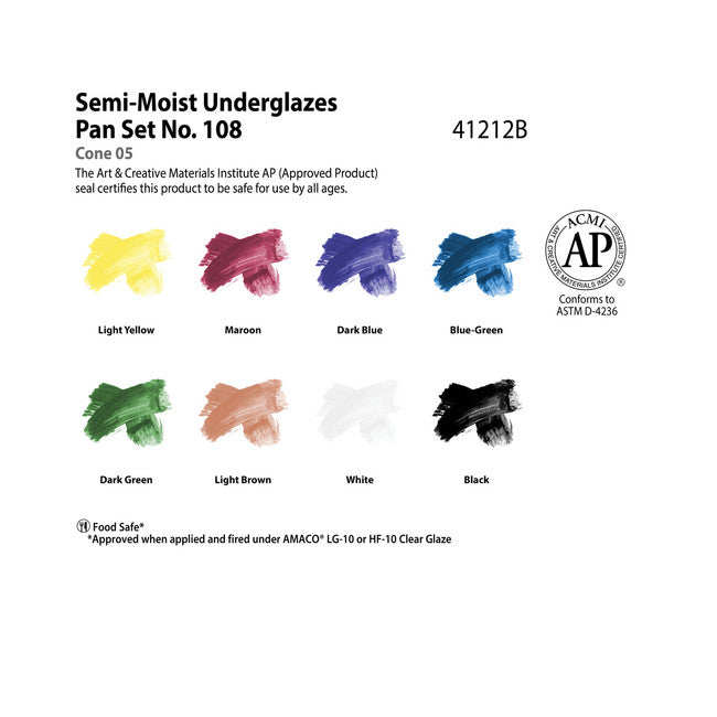 Amaco Glaze Semi-Moist Underglaze Set #108 - 8 Colors Palette
