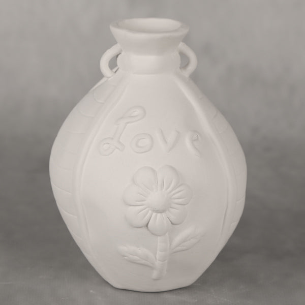 Bisque Love Vase Measures 10cm wide by 12.5cm tall.