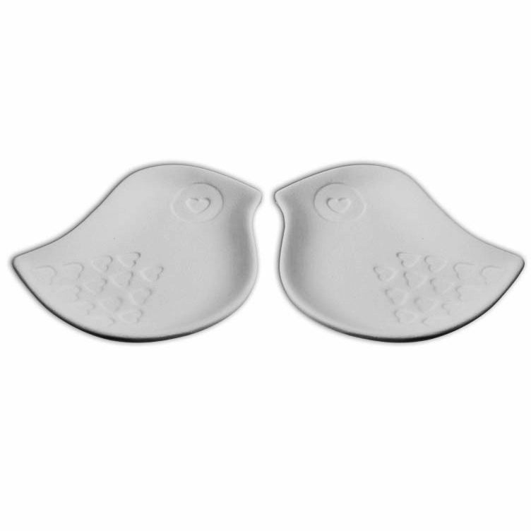 Bisque Lovebirds Dish Set 13cm wide by 11.5cm wide and 2cm tall.