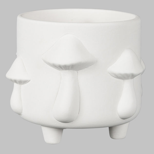 Bisque Mushroom Footed Container 14.5cm wide by 12.5cm tall.