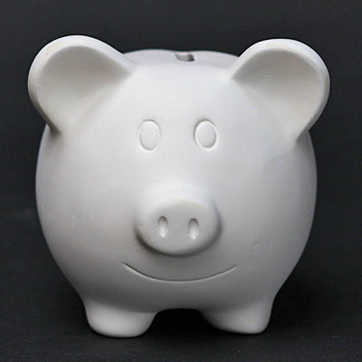 Bisque Pig Bank Measures 10cm tall by 10cm wide and 12cm long.