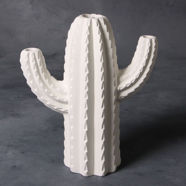 Bisque Saguaro Cactus Vase 23.5cm tall by 18cm wide and 8cm deep.