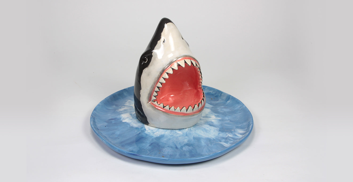 Bisque Shark Bite 20cm tall x 14cm wide