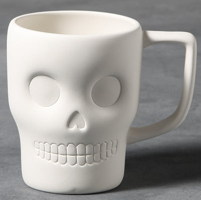 Bisque Sugar Skull Mug 11cm tall x 13cm tall.