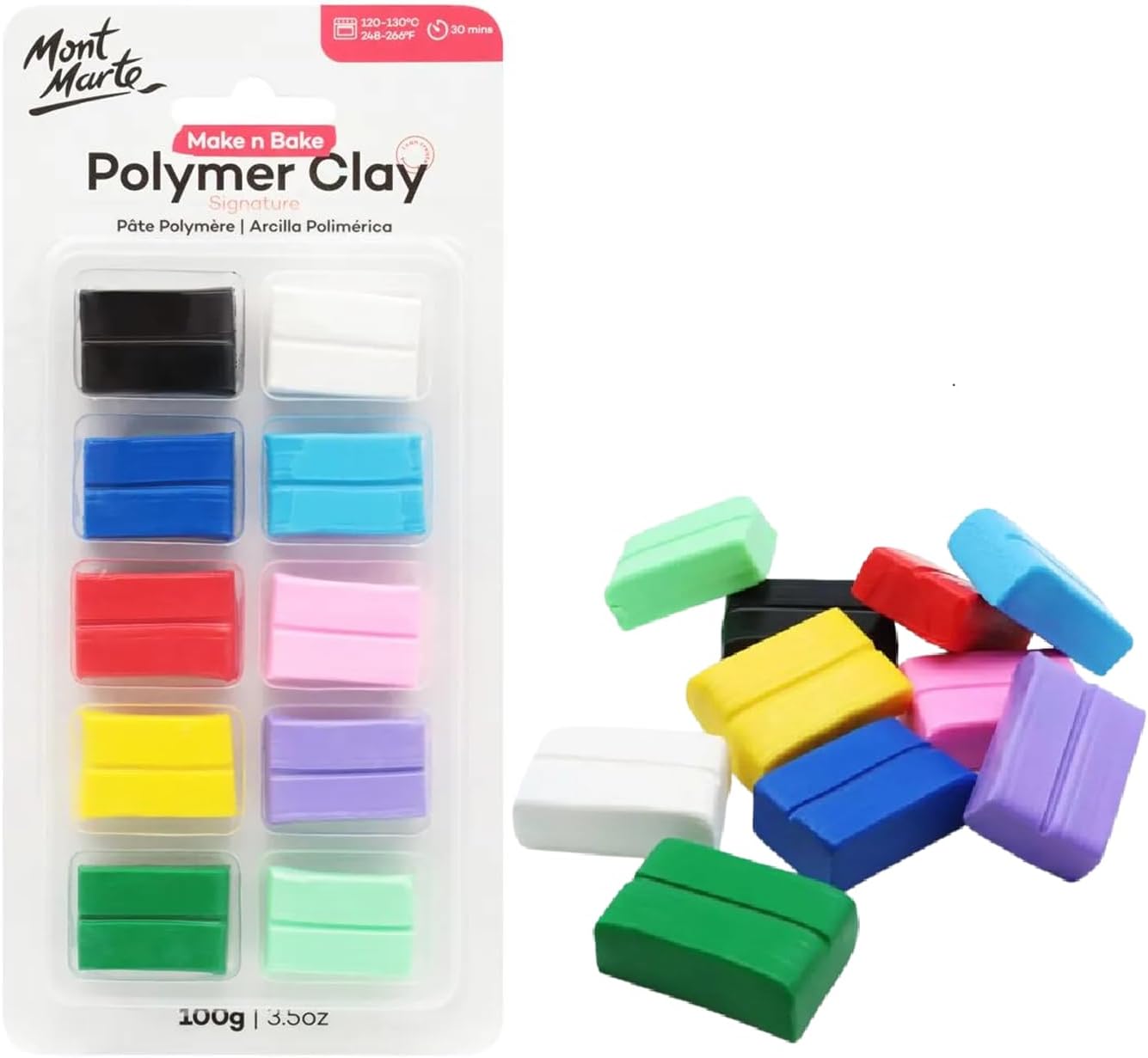 Mont Marte Make & Bake Polymer Clay 100g 10 Colors