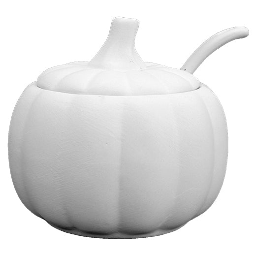 Hobby Ceramics Pumpkin Sugar Pot With Spoon 9.5cm Wide And 9cm Tall