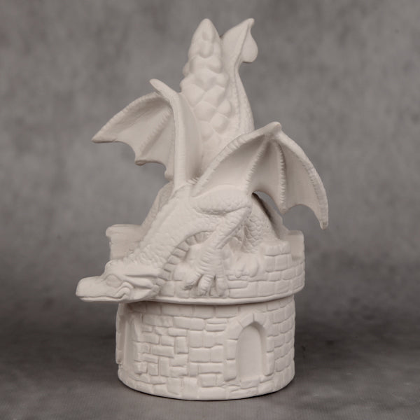 Bisque Dragon On Castle Box 19cm tall. Diameter of base 9cm