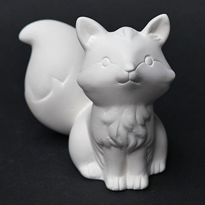 Bisque Foxy 9.5cm tall by 8cm wide and 10cm deep.