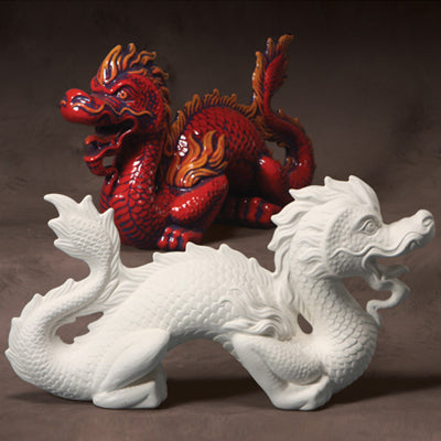 Bisque Chinese Dragon 10Cm Wide X 23Cm High X 38Cm Long